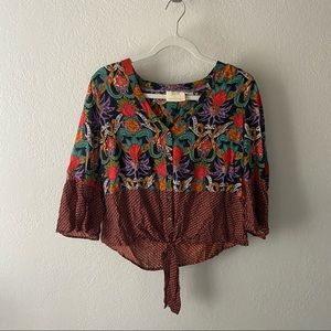 Anthropologie Maeve Printed Tie-Front Blouse - 8